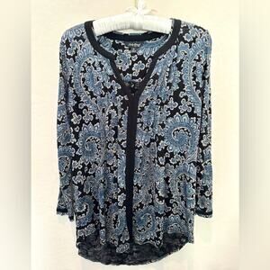 LUCKY BRAND | Navy Blue Paisley Boho Top 3/4 Sleeve Blouse | Size Medium